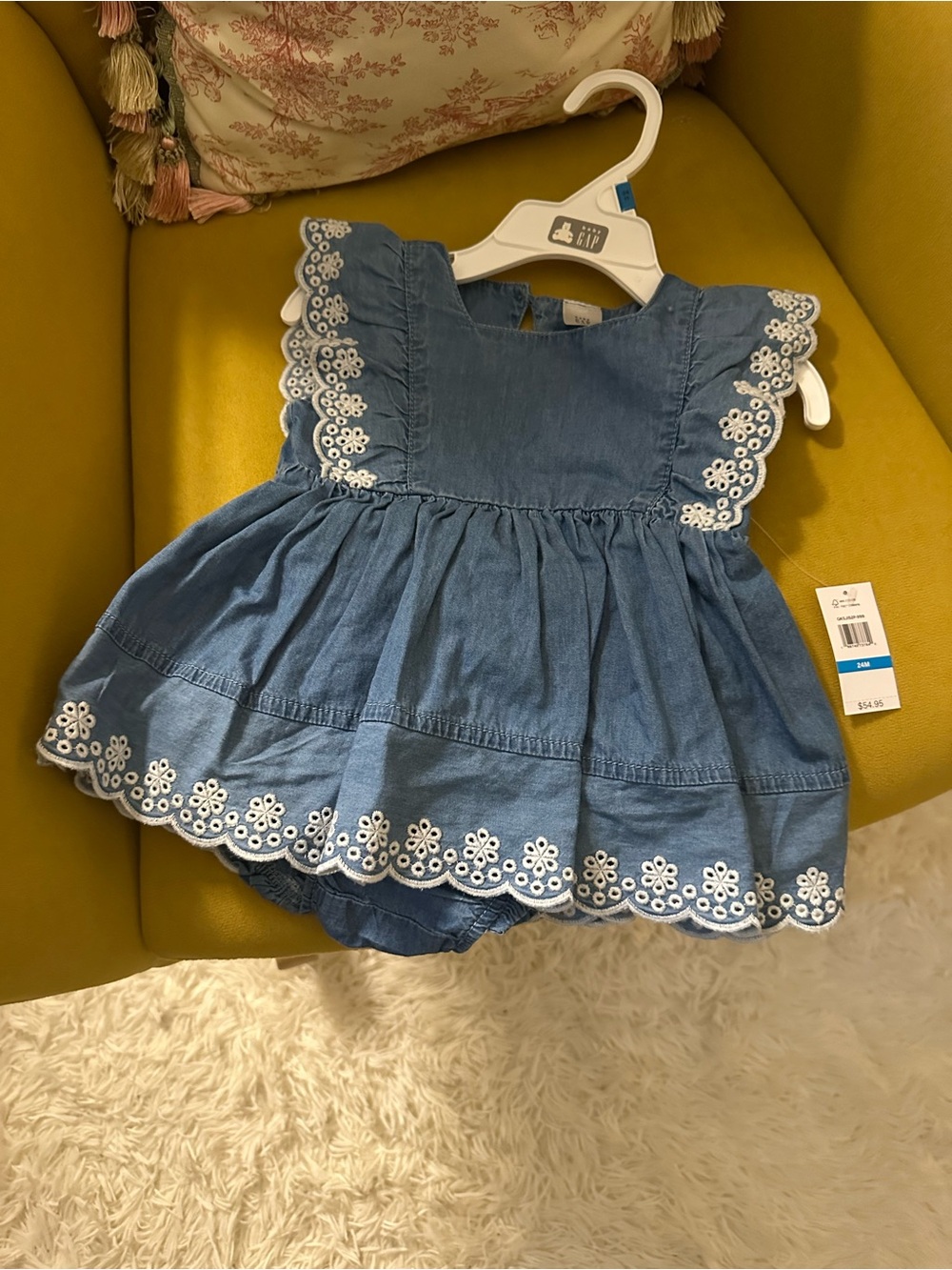 GK Blue Baby Denim Dress with White Tag Detail